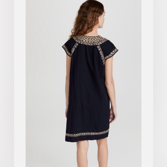 Roberta Roller Rabbit Dark Navy Bespoke Faith Dress with beige embroidery size M - Picture 2 of 15